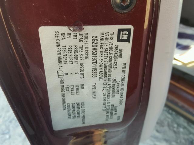 5GZDV53197D119283 - 2007 SATURN RELAY 1 MAROON photo 10