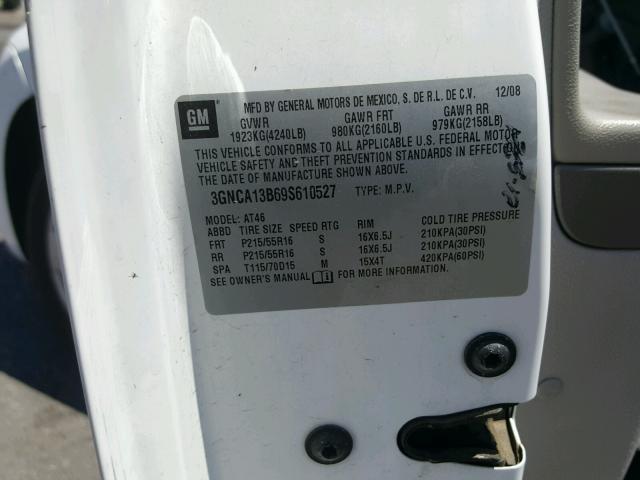 3GNCA13B69S610527 - 2009 CHEVROLET HHR LS WHITE photo 10