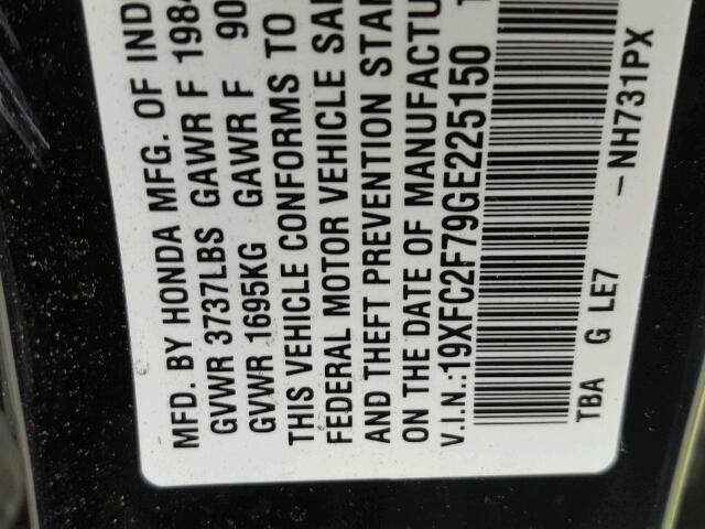 19XFC2F79GE225150 - 2016 HONDA CIVIC EX BLACK photo 10