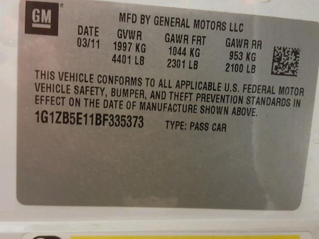 1G1ZB5E11BF335373 - 2011 CHEVROLET MALIBU LS WHITE photo 10