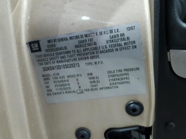 3GNDA13D18S628213 - 2008 CHEVROLET HHR LS GOLD photo 10