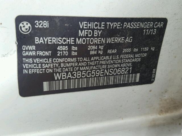 WBA3B5G59ENS06821 - 2014 BMW 328XI SULE WHITE photo 10