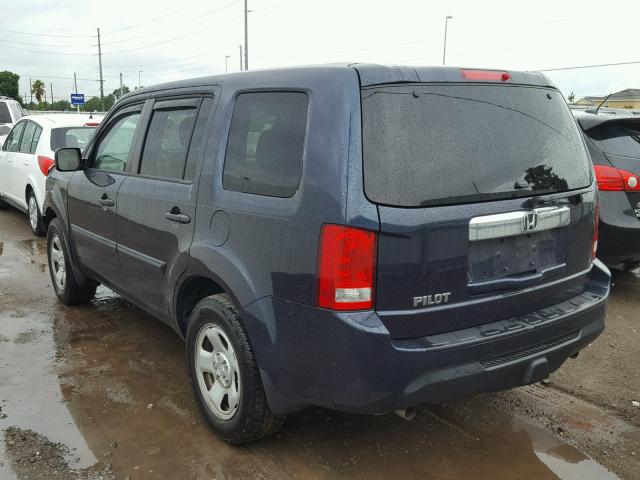 5FNYF3H20CB039962 - 2012 HONDA PILOT LX BLUE photo 3