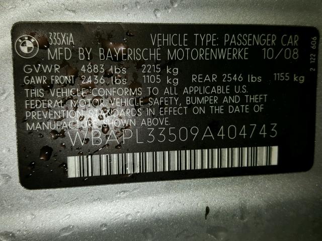 WBAPL33509A404743 - 2009 BMW 335 XI Silber Foto 10