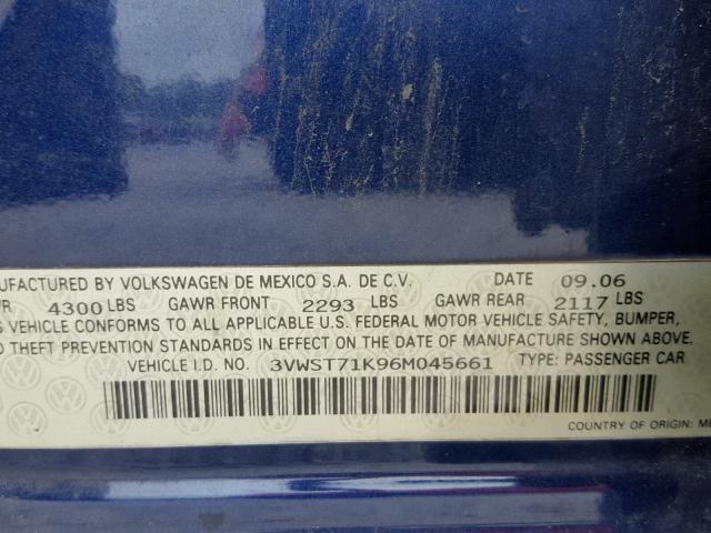 3VWST71K96M045661 - 2006 VOLKSWAGEN JETTA TDI BLUE photo 10