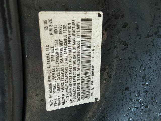 5FNRL38236B056353 - 2006 HONDA ODYSSEY LX BURN photo 10