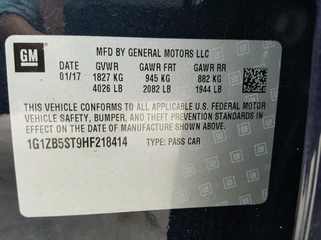 1G1ZB5ST9HF218414 - 2017 CHEVROLET MALIBU LS BLUE photo 10