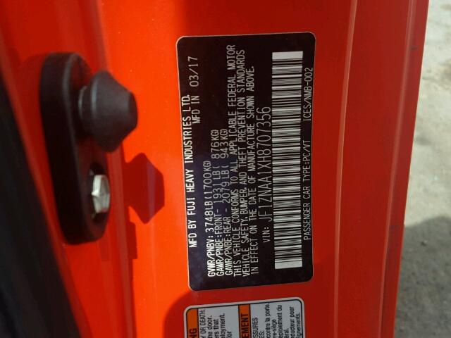 JF1ZNAA1XH8707356 - 2017 TOYOTA 86 BASE ORANGE photo 10