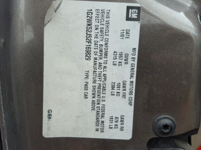 1G2WK52J52F169829 - 2002 PONTIAC GRAND PRIX TAN photo 10