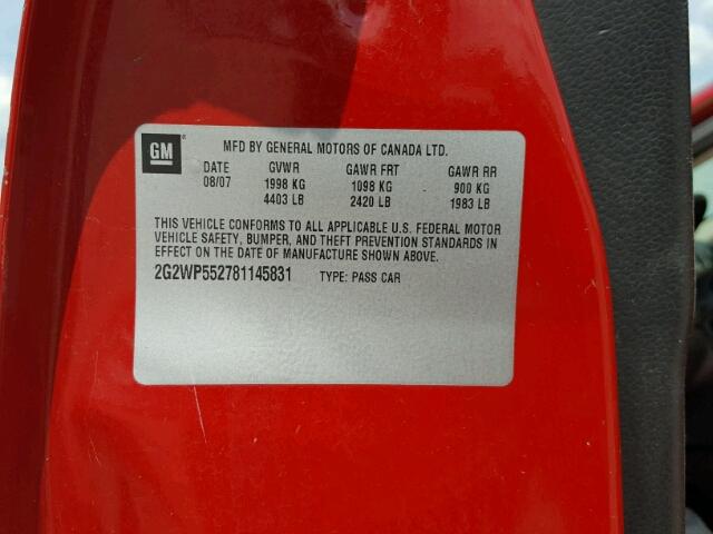 2G2WP552781145831 - 2008 PONTIAC GRAND PRIX წითელი ფოტო 10