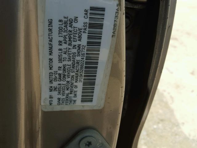 1Y1SK52882Z416732 - 2002 CHEVROLET GEO PRIZM 金色 照片 10