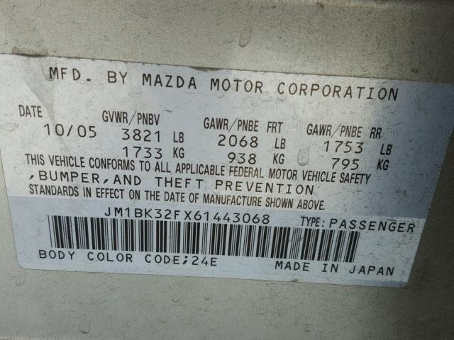 JM1BK32FX61443068 - 2006 MAZDA 3 I GOLD photo 10