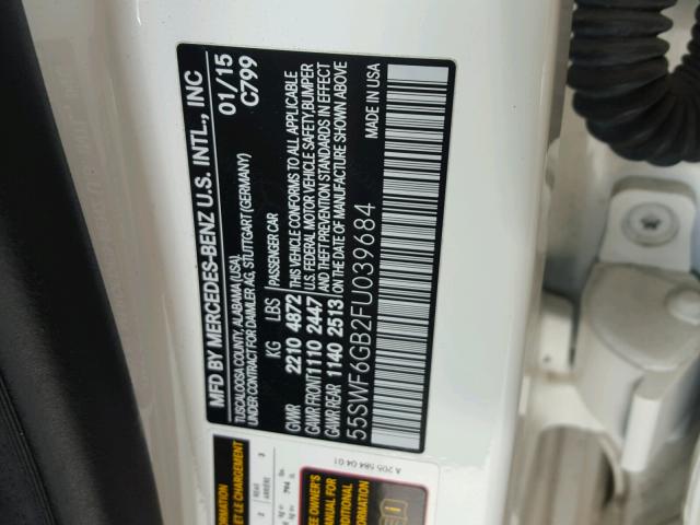 55SWF6GB2FU039684 - 2015 MERCEDES-BENZ C 400 4MAT WHITE photo 10