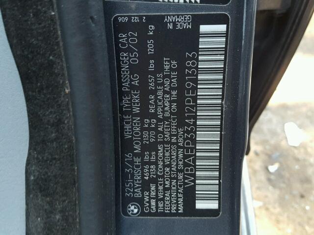 WBAEP33412PE91383 - 2002 BMW 325 XIT GRAY photo 10