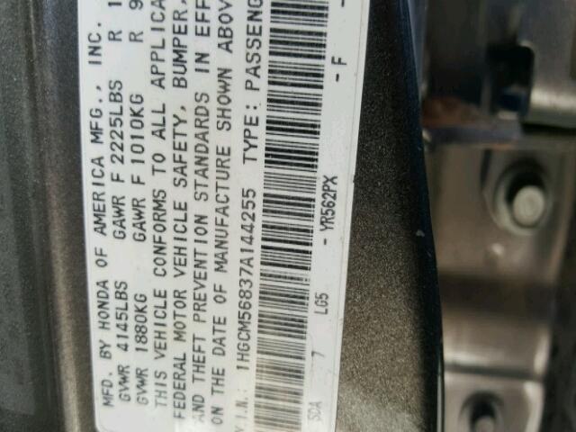 1HGCM56837A144255 - 2007 HONDA ACCORD EX GRAY photo 10