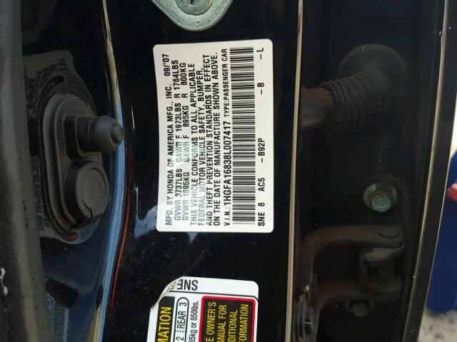 1HGFA16838L007417 - 2008 HONDA CIVIC EX 黑色 照片 10