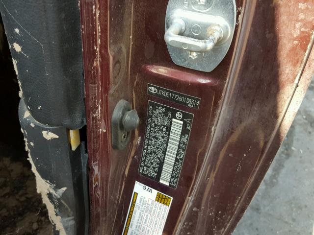 JTKDE177260138314 - 2006 TOYOTA SCION TC 勃艮第红 照片 10