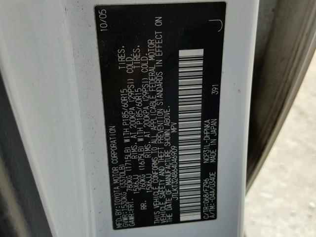 JTLKT324864046909 - 2006 TOYOTA SCION XB WHITE photo 10