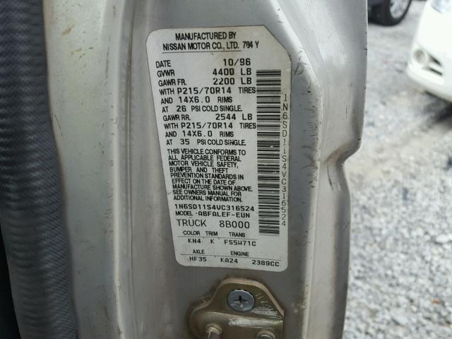 1N6SD11S4VC316524 - 1997 NISSAN TRUCK BASE SILVER photo 10