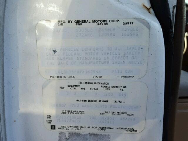 1G1BN35H8FX162946 - 1985 CHEVROLET CAPRICE CL Beyaz fotoğraf 10