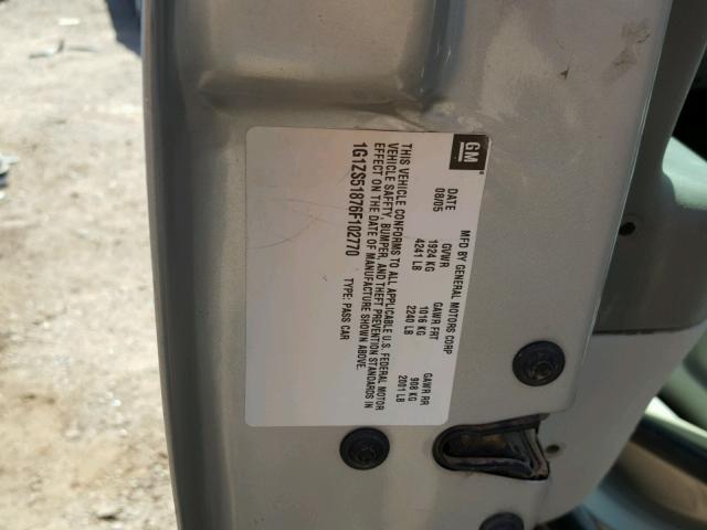 1G1ZS51876F102770 - 2006 CHEVROLET MALIBU LS ვერცხლისფერი ფოტო 10