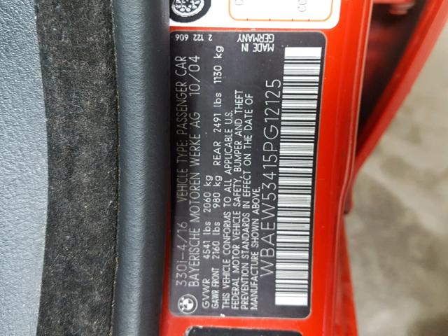 WBAEW53415PG12125 - 2005 BMW 330 XI RED photo 10