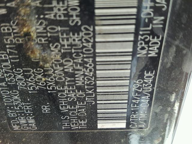 JTLKT324564104202 - 2006 TOYOTA SCION XB შავი ფოტო 10