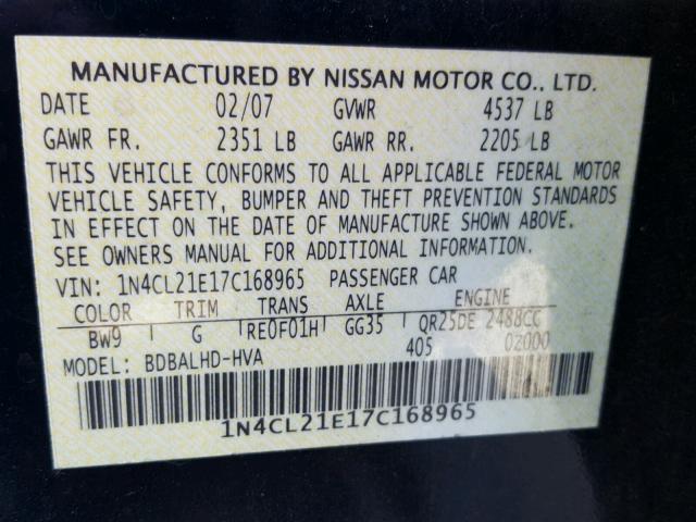 1N4CL21E17C168965 - 2007 NISSAN ALTIMA HYB BLUE photo 10