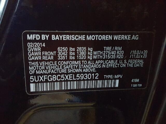 5UXFG8C5XEL593012 - 2014 BMW X6 XDRIVE5 BLUE photo 10