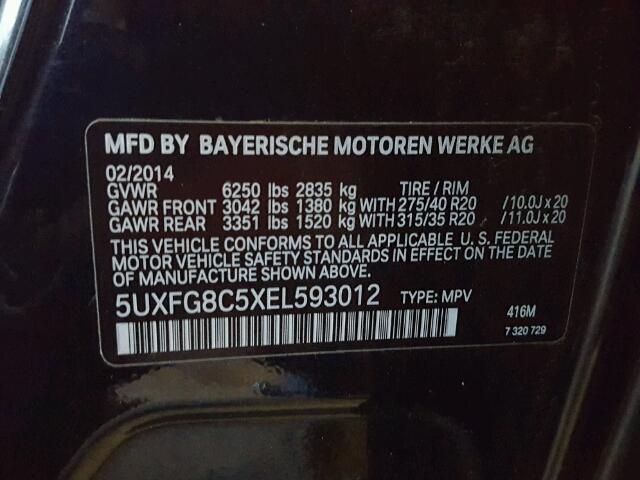 5UXFG8C5XEL593012 - 2014 BMW X6 XDRIVE5 Mavi fotoğraf 10