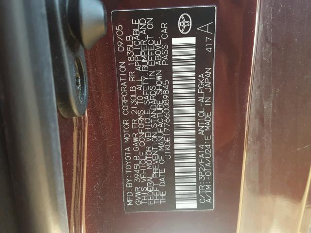 JTKDE177660089845 - 2006 TOYOTA SCION TC 勃艮第红 照片 10