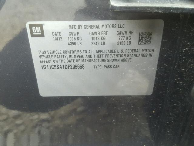 1G11C5SA1DF205658 - 2013 CHEVROLET MALIBU 1LT 灰色 照片 10