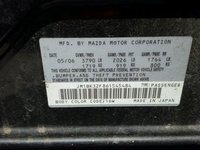 JM1BK32F861545484 - 2006 MAZDA 3 I BLACK photo 10