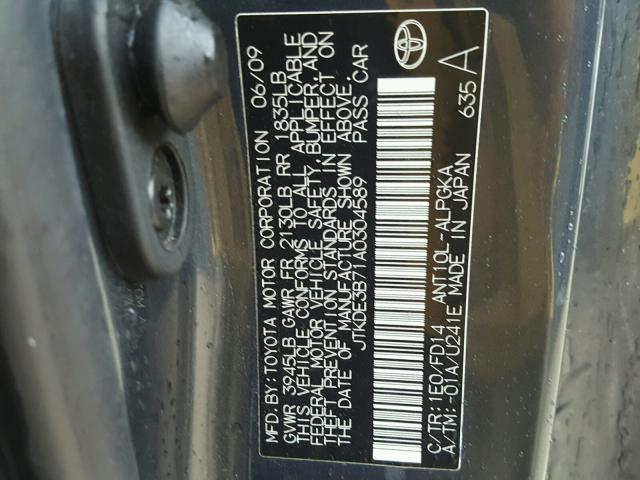 JTKDE3B71A0304589 - 2010 SCION TC GRAY photo 10