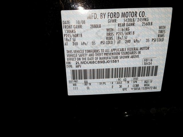 2LMDU68C89BJ01581 - 2009 LINCOLN MKX BLACK photo 10