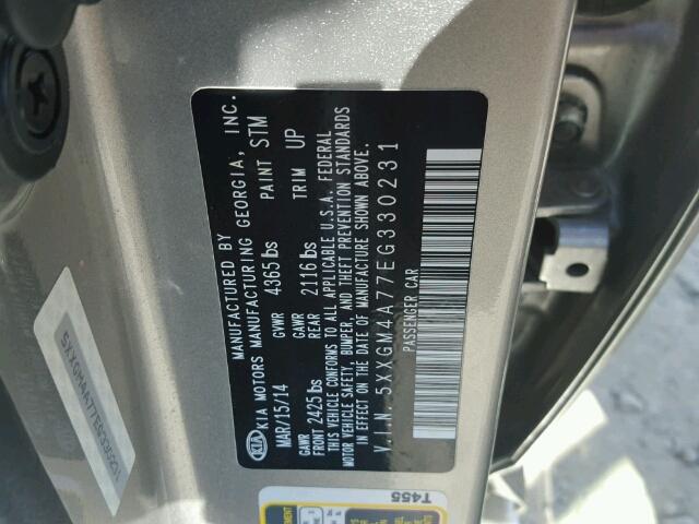 5XXGM4A77EG330231 - 2014 KIA OPTIMA SILVER photo 10