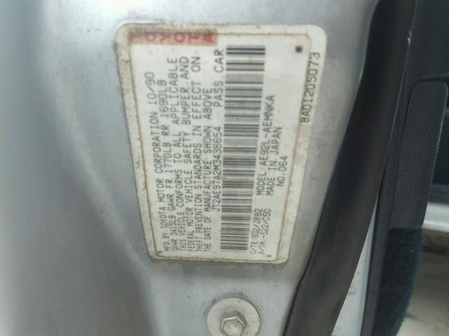 JT2AE97A2M3438654 - 1991 TOYOTA COROLLA LE SILVER photo 10