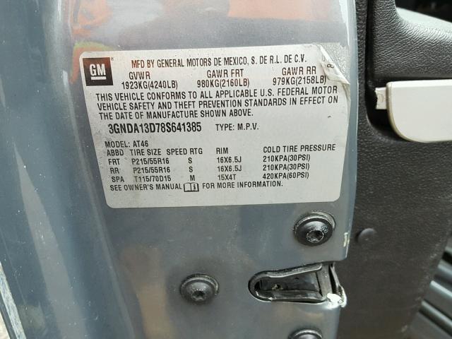 3GNDA13D78S641385 - 2008 CHEVROLET HHR LS GRAY photo 10