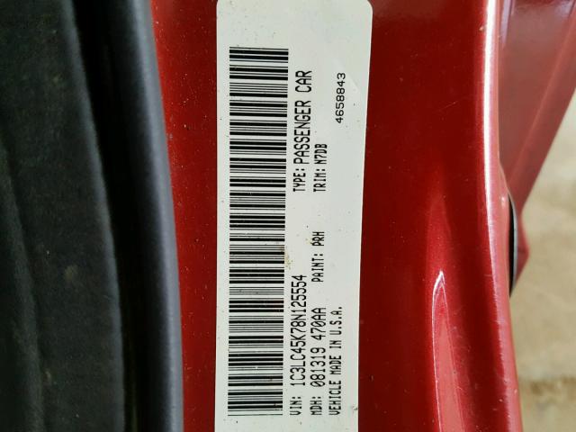 1C3LC45K78N125554 - 2008 CHRYSLER SEBRING RED photo 10