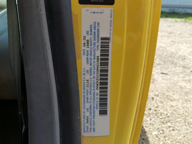 3VWCK21C33M421589 - 2003 VOLKSWAGEN NEW BEETLE 黄色 照片 10