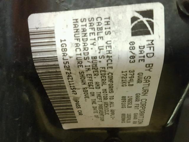 1G8AJ52F24Z111547 - 2004 SATURN ION LEVEL SILVER photo 10