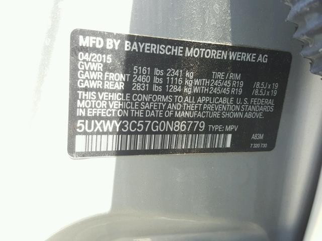 5UXWY3C57G0N86779 - 2016 BMW X3 XDRIVE2 SILVER photo 10