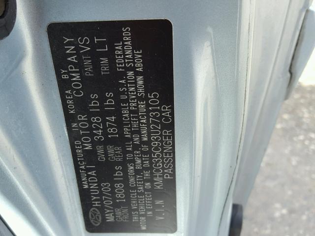 KMHCG35C93U273105 - 2003 HYUNDAI ACCENT GL BLUE photo 10