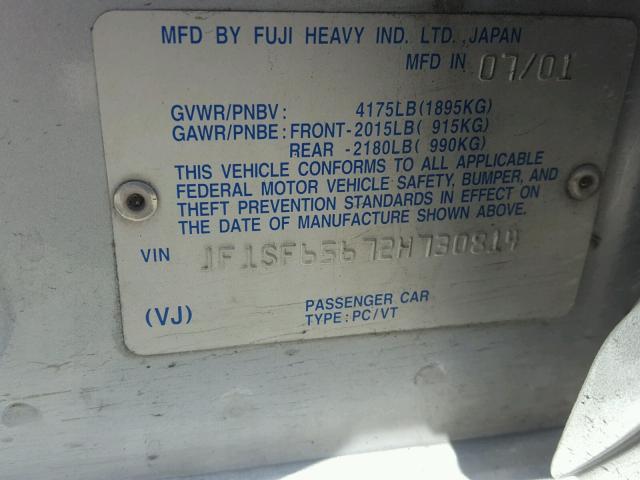 JF1SF65672H730814 - 2002 SUBARU FORESTER S 银色 照片 10