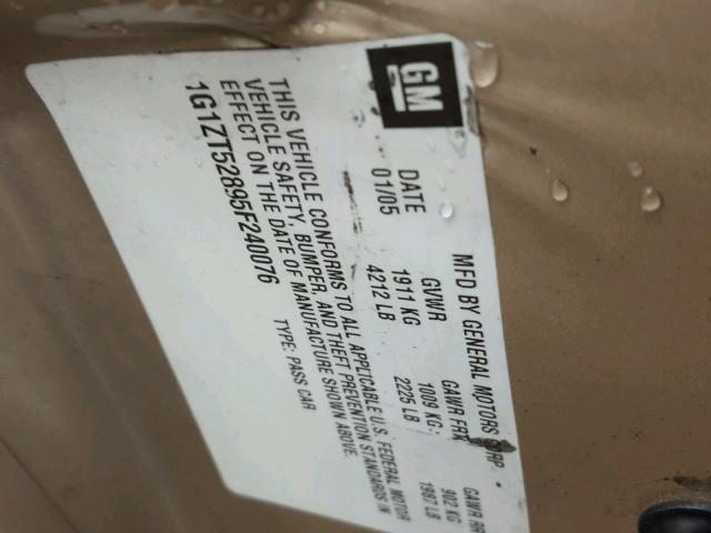 1G1ZT52895F240076 - 2005 CHEVROLET MALIBU LS ოქროსფერი ფოტო 10