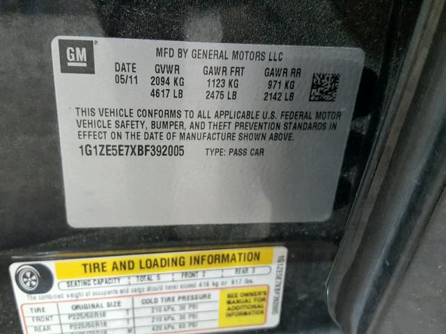 1G1ZE5E7XBF392005 - 2011 CHEVROLET MALIBU LTZ 黑色 照片 10