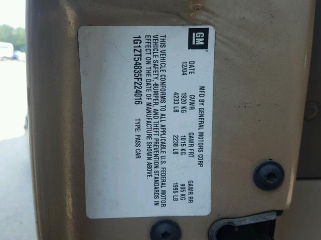 1G1ZT54835F224016 - 2005 CHEVROLET MALIBU LS BROWN photo 10