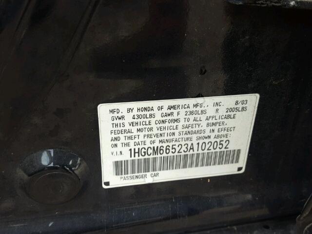 1HGCM66523A102052 - 2003 HONDA ACCORD EX BLACK photo 10