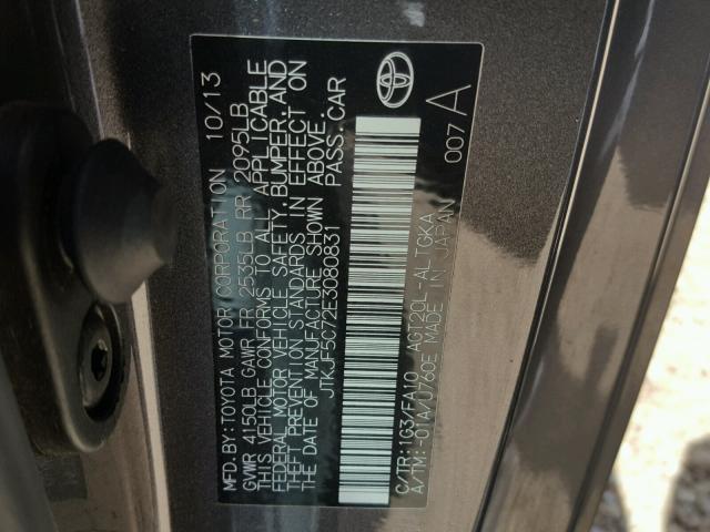 JTKJF5C72E3080831 - 2014 TOYOTA SCION TC 灰色 照片 10