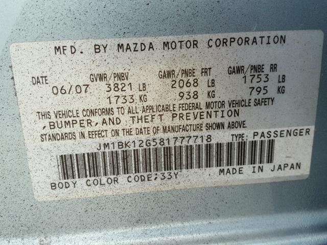 JM1BK12G581777718 - 2008 MAZDA 3 I BLACK photo 10